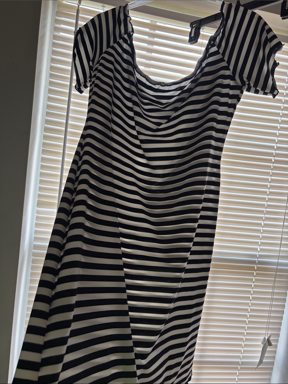 Black and White Striped Scoop Neck Women's Dress